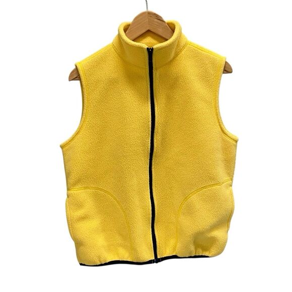 Vintage 90s L.L.Bean Bright Yellow Fleece Full Zip Vest Pockets Women’s Medium - Picture 2 of 12